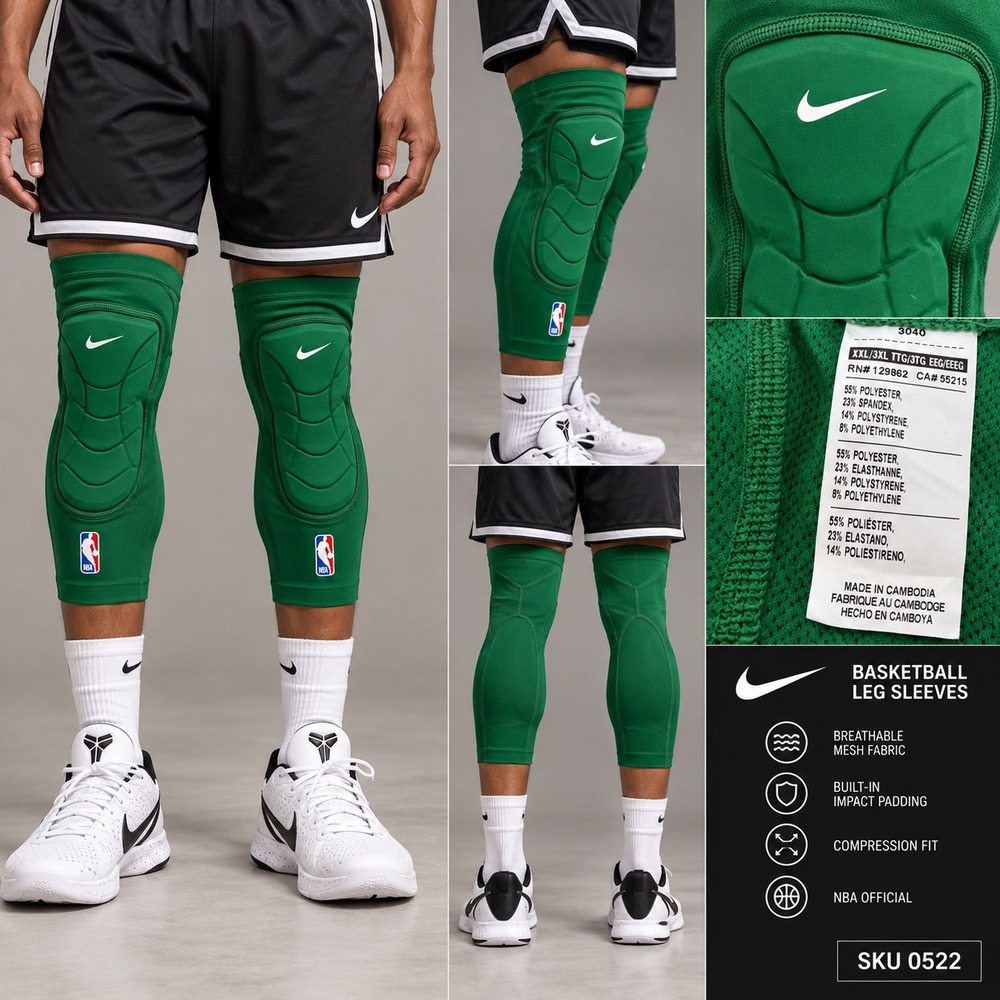 Nike Pro NBA Padded Basketball Knee Sleeves Green XXL/3XL 0522